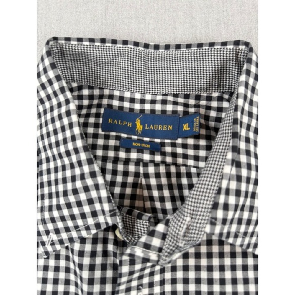 Ralph Lauren Mens XL Gingham Button Down Shirt Black White Non-Iron Cotton - Picture 3 of 8